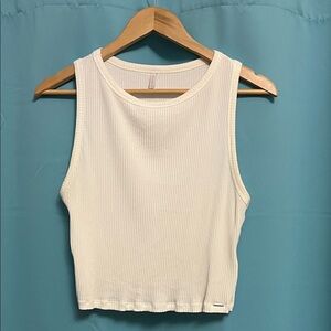 Sleeveless Ribbed Cream Crop Top